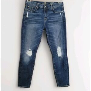 7 for All Mankind Ankle Skinny Jeans Sz 29x26.5 Mid Rise Medium Wash Distressed